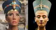 Montagem da reconstrução do rosto da rainha lado do busto encontrado - Travel Chanel/ Wikimedia Commons