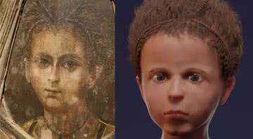 Retrato da múmia e reconstrução facial desenvolvida pelos pesquisadores - Divulgação/Nerlich/PLOS One