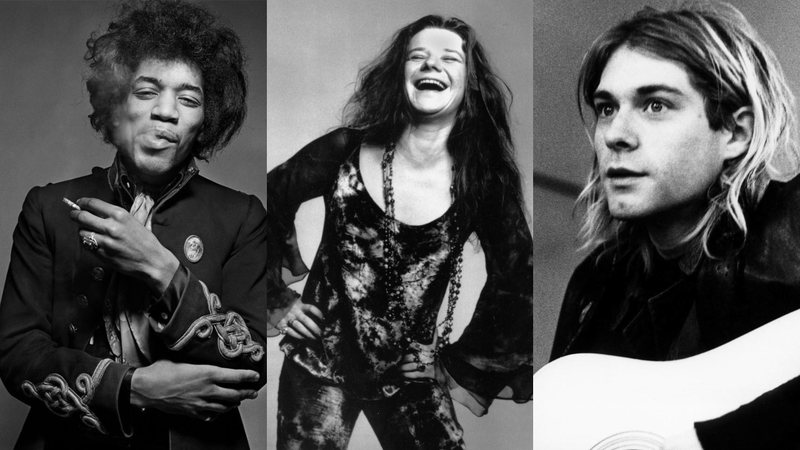 Montagem de Jimi Hendrix, Janis Joplin e Kurt Cobain - Wikimedia Commons