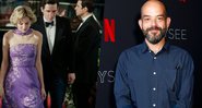 Cena de The Crown (esq.) em montagem com Adriano em evento de Netflix (dir.) - Divulgação / Netflix (esq.) / Getty Images (dir.)