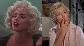 Ana de Armas como Marilyn Monroe em 'Blonde' (2022) e Marilyn Monroe no filme "O Pecado Mora ao Lado" (1955) - Divulgação / Netflix e Divulgação / 20th Century Fox