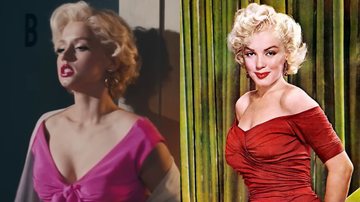 Ana de Armas como Marilyn Monroe, em 'Blonde', e a verdadeira Marilyn - Divulgação/Netflix / Domínio Público via Wikimedia Commons