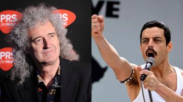 Brian May, lendário guitarrista do Queen, e Rami Malek interpretando o vocalista Freddie Mercury em 'Bohemian Rhapsody' (2018) - Getty Images / Reprodução/20th Century Fox