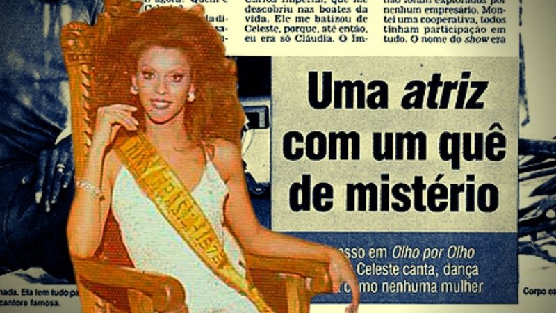 Montagem de Cláudia Celeste com reportagem atribuindo mistério a atriz - Divulgação / Redes sociais / Bloch
