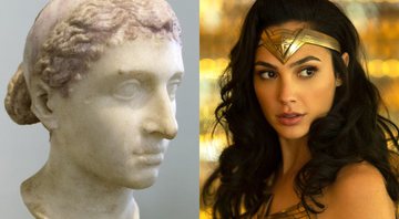 Em montagem, busto de Cleópatra ao lado de cena do filme Mulher-Maravilha - Divulgação