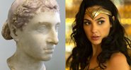 Em montagem, busto de Cleópatra ao lado de cena do filme Mulher-Maravilha - Divulgação