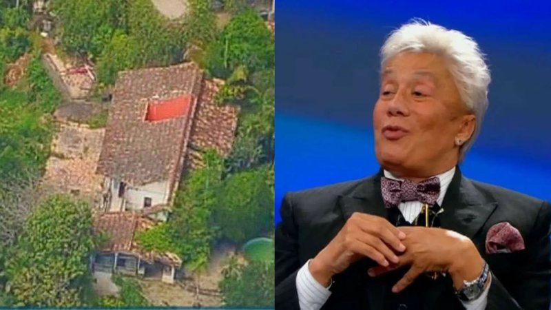 Imagens aéreas da mansão (esq.) e Clodovil no programa 'Nada Além da Verdade' (dir.) - Divulgação / YouTube / RecordTV / SBT