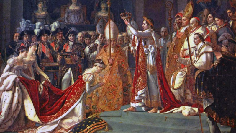 Pintura "A Coroação de Napoleão" retratando Josephine de Beauharnais recebendo sua coroa - Wikimedia Commons