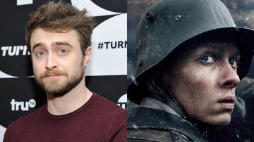 Daniel Radcliffe, ator conhecido por dar vida ao bruxo Harry Potter, e Felix Kammerer interpretando Paul Baumer em 'Nada de Novo no Front' (2022) - Getty Images e Reprodução/Netflix