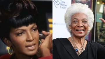 À esquerda imagem de Nichelle em 'Star Trek' e à direita imagem da atriz em 2015 - Reprodução/Vídeo/CBS Mornings e Foto de Araya Diaz na GettyImages