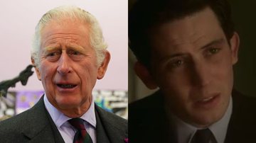 Imagem do príncipe Charles à direita e de Josh O'Connor na série 'The Crown' à direita - Foto de  Andrew Milligan na GettyImages e Reprodução/Youtube/Frostbite
