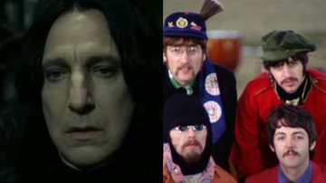 Á esquerda Alan Rickman como Snape e à direita Os Beatles - Reprodução/Vídeo/Youtube