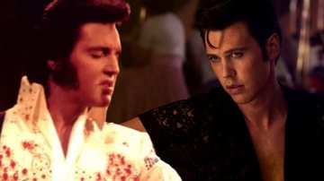 Montagem de Elvis Presley com sua retratação em 'Elvis' (2022) - Divulgação / BBC / Warner Bros