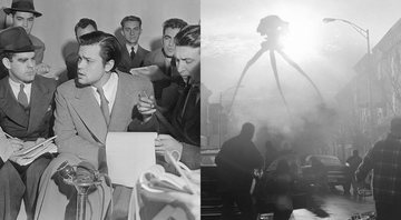 Montagem de Orson Welles durante transmissão (esq.) e retratação cinematográfica (dir.) - Domínio Público / Divulgação / Paramount Pictures
