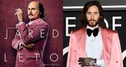 Imagem de Jered Leto como Paolo Gucci no longa (à esq.) e em tapete vermelho (à dir.) - Divulgação/ Universal Pictures/ Getty Images