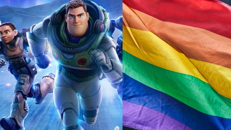 Cartaz da animação Lightyear e bandeira LGBT - Divulgação/Pixar e Pixabay