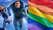 Cartaz da animação Lightyear e bandeira LGBT - Divulgação/Pixar e Pixabay