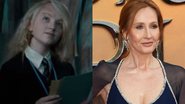 Á esquerda imagem da personagem Luna Lovegood e á direita imagem de J. K. Rowling - Reprodução / Vídeo e Getty Images