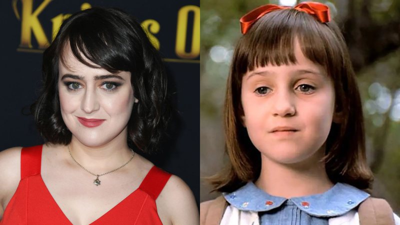 À esquerda, atriz Mara Wilson atualmente e à direita, a atriz em 'Matilda' - Getty Images e Divulgação / Sony Pictures
