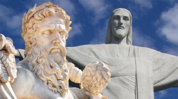 Montagem de estátua grega com Cristo Redentor - Wikimedia Commons / Domínio Público