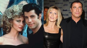 À esquerda, o casal no filme 'Grease', e à direita, Olivia e John em evento na California - Divulgação / Paramount Pictures e Getty Images