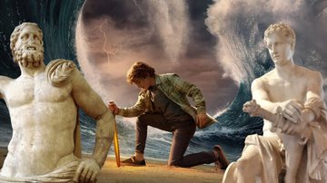Imagem de 'Percy Jackson e os Olimpianos' e das estátuas de Poseidon e Ares - Divulgação/Disney+ /Gaux e Ricardo André Frantz