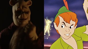 Ursinho Pooh em 'Ursinho Pooh: Sangue e Mel', e Peter Pan, clássico personagem de animação de 1953 da Disney - Reprodução/Vídeo/YouTube/Jagged Edge Productions / Reprodução/Disney