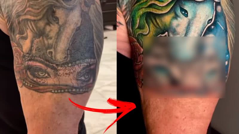 Antes e depois de tatuagem feita por Stallone - Divulgação / Redes sociais
