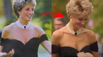 Diana real e na ficção usando o "vestido da vingança" - Getty Images e Reprodução / Vídeo / Youtube / Netflix