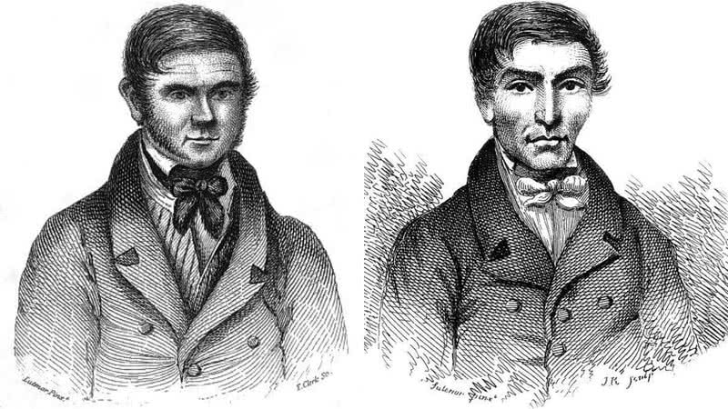 Gravuras com o retrato de Burke e Hare, respectivamente - Wikimedia Commons