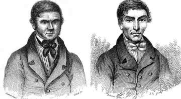 Gravuras com o retrato de Burke e Hare, respectivamente - Wikimedia Commons