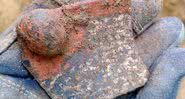 Um dos resquícios de cerâmica pintada encontrada na escavação - Divulgação / KPÚ Trnava