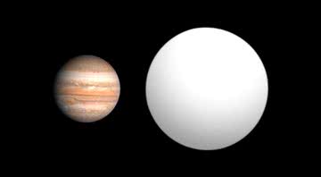 Júpiter (à esqu.) e comparação com o TrES-4 - Wikimedia Commons