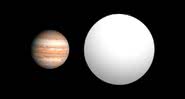 Júpiter (à esqu.) e comparação com o TrES-4 - Wikimedia Commons