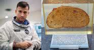 John Young (à esquerda) e o sanduíche de carne enlatada que ele levou para o espaço - Divulgação/ NASA