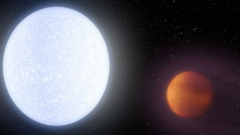 Ilustração artística da estrela Kelt-9 (à esquerda) e o planeta Kelt-9b (à direita). - Divulgação/ NASA