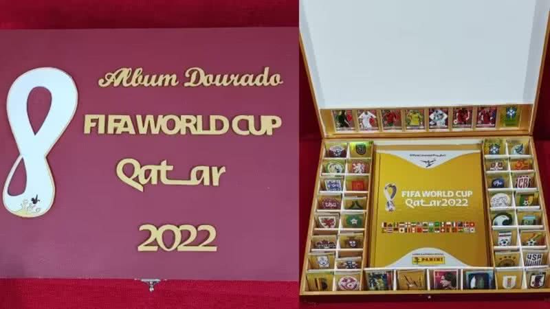Álbum dourado da Copa o Mundo 2022 que será rifado - Reprodução/Instagram/PalhaçoPsiu
