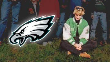 Montagem mostra Diana com casaco dos Eagles ao lado do emblema da equipe - Divulgação / Redes sociais / Philadelphia Eagles