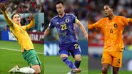Jogadores utilizando uniformes da Austrália, Japão e Holanda, respectivamente - Getty Images