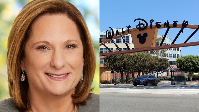 Susan Arnold e fachada da The Walt Disney Company, nos EUA