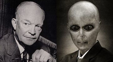 Dwight D. Eisenhower em montagem ao lado de foto ilustrativa de um alien de terno - Divulgação/Pixabay