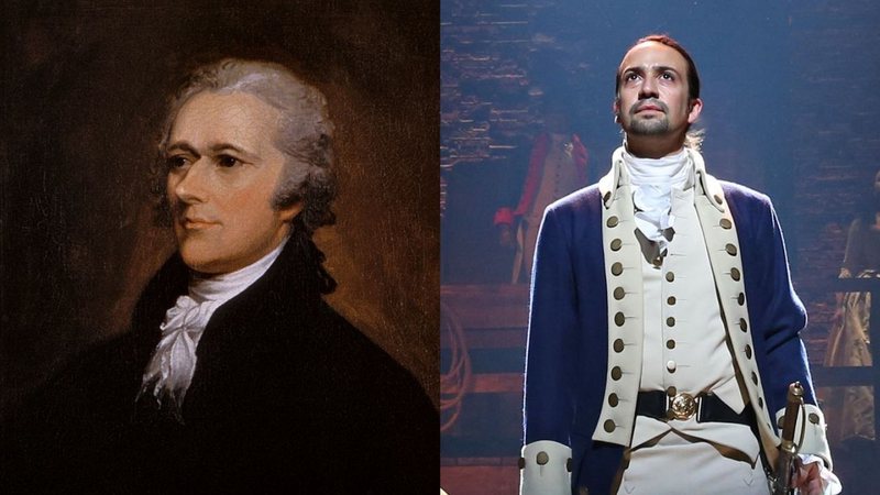 retrato de Alexander Hamilton, ao lado do ator Lin-Manuel Miranda, que interpreta o federalista no musical Hamilton - Wikimedia Commons / Divulgação/Disney+