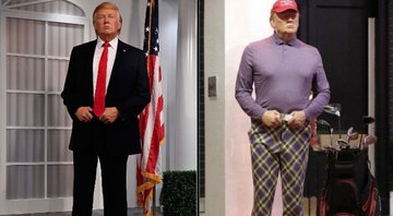 Montagem com duas fotos, à esquerda como a estátua de Trump estava antes, e à direita como a estátua de Trump está agora - Divulgação/Twitter