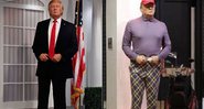 Montagem com duas fotos, à esquerda como a estátua de Trump estava antes, e à direita como a estátua de Trump está agora - Divulgação/Twitter