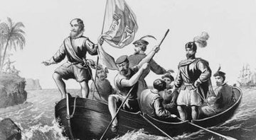 Colombo desembarcando em San Salvador, em 1492 - Biblioteca do Congresso / Domínio Público, via Wikimedia Commons