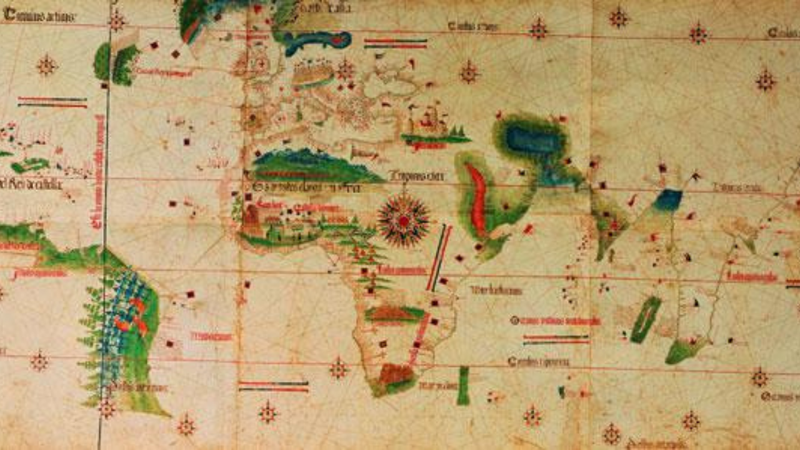 Planisfério de Cantino (1502) mostrando meridiano de Tordesilhas - Domínio Público/Académie de Créteil