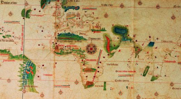 Planisfério de Cantino (1502) mostrando meridiano de Tordesilhas - Domínio Público/Académie de Créteil