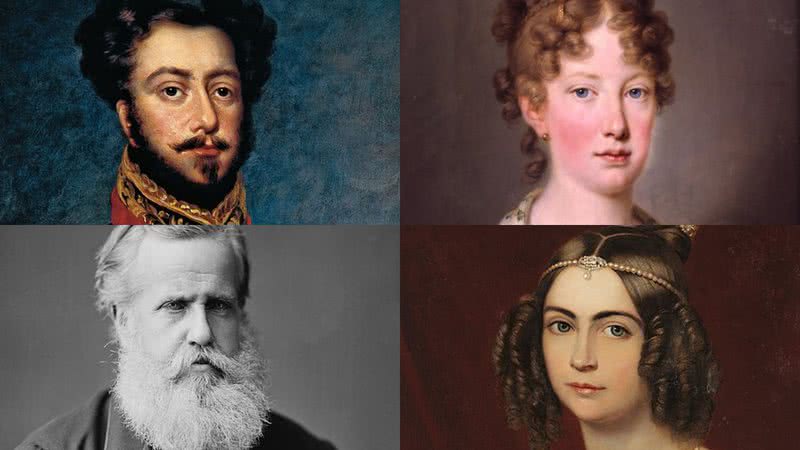 (canto superior)- à dir: Dom Pedro I; esq: Imperatriz Leopoldina; (canto inferior)- à dir: Dom Pedro II; esq: Dona Amélia - Wikimedia Commons