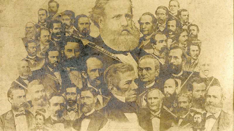 Dom Pedro II cercado de figuras influentes do Brasil Império - Domínio Público/ Creative Commons/ Wikimedia Commons