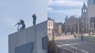 Trechos de vídeo em que são vistos atiradores posicionados e o local em que o corpo da rainha Elizabeth II passará, na Escócia - Reprodução/YouTube/Gandeste Romaneste